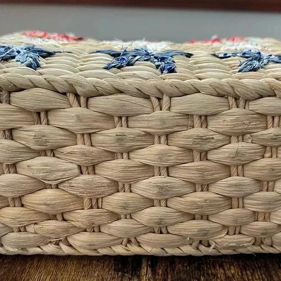 Sonoma patriotic straw bag, red, white & blue sequin embellished stars - Picture 3 of 13